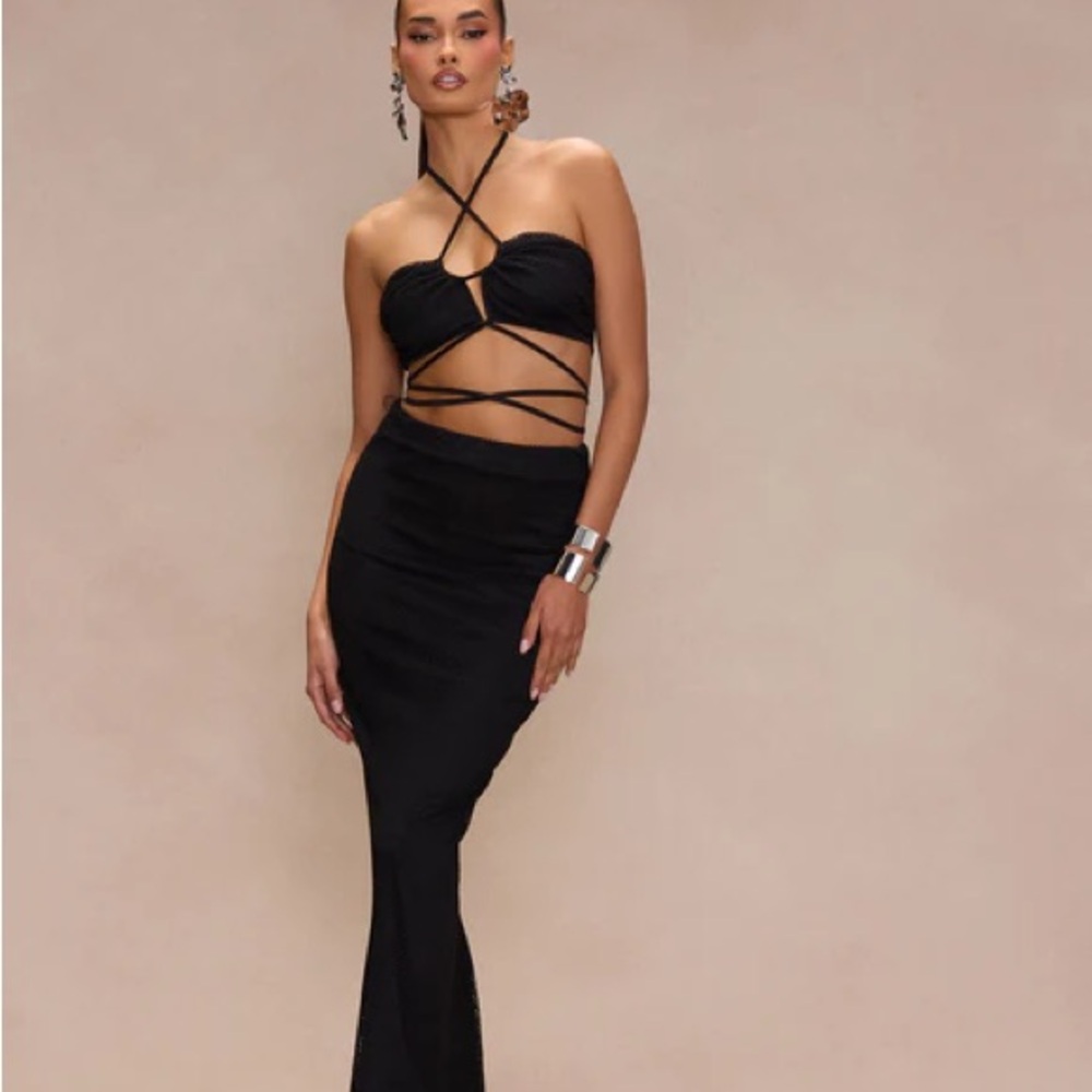 Fashion Nova Black Fishnet Skirt Set